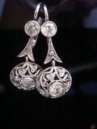 Image 1 of EDWARDIAN 18CT WHITE GOLD LARGE OLD CUT DIAMOND 1.00ct DROP EARRINGS