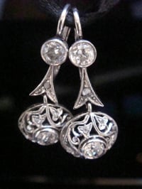 Image 2 of EDWARDIAN 18CT WHITE GOLD LARGE OLD CUT DIAMOND 1.00ct DROP EARRINGS