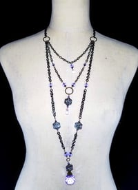 Image 1 of Amethyst Crystal Rose and Swarovski Drop Bronze Necklace and Earrings Set