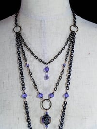 Image 5 of Amethyst Crystal Rose and Swarovski Drop Bronze Necklace and Earrings Set