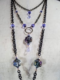 Image 3 of Amethyst Crystal Rose and Swarovski Drop Bronze Necklace and Earrings Set