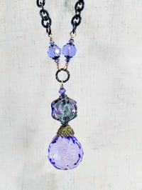 Image 2 of Amethyst Crystal Rose and Swarovski Drop Bronze Necklace and Earrings Set