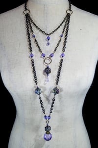 Image 6 of Amethyst Crystal Rose and Swarovski Drop Bronze Necklace and Earrings Set