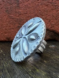 Image 5 of WL&A Handmade Repoussé Sunburst Silver Peace Dollar & Ingot Rag Slide / Rings