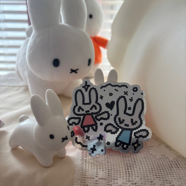 two bunny holographic sticker