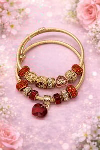 Image 1 of 2pc Crimson Glimmer Snake Charm Bracelet Stack
