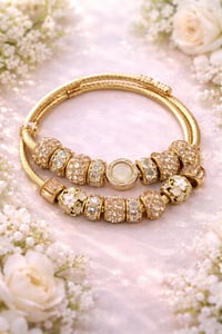 Image 1 of 2pc Golden Charm Snake Charm Bracelet Stack