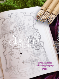 Image 1 of Colouring-in page downloadable PDF – 'Mycelium Reverie'