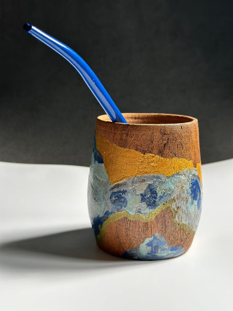 Image of Mate argentino pintado (azules y dorado)
