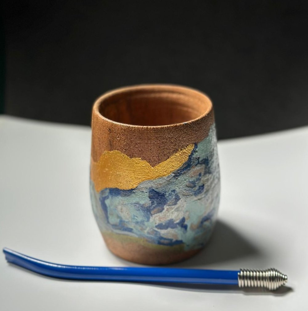 Image of Mate argentino pintado (azules y dorado)