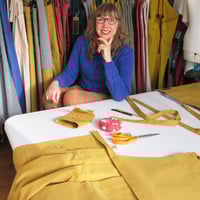 Image 10 of Pleated Split Leg Apron with 3 Pockets for Artists & Potters. Mustard Ochre Yellow Canvas. No14:2