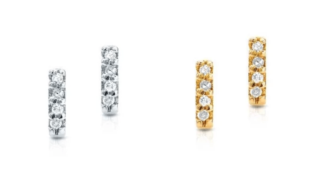 Image of 14 kt Gold and Diamond Bar Studs- Two Sizes
