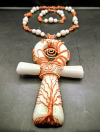 Image 4 of Custom White Quartz Selenite and Neodymium Magnets Ankh Pendant/Necklace with matching Bracelet 