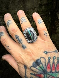 Image 4 of WL&A Handmade Black Jack  Ribbon Turquoise (NV) Heavy Signet Thunderbird #1 Ring - Sizes 10