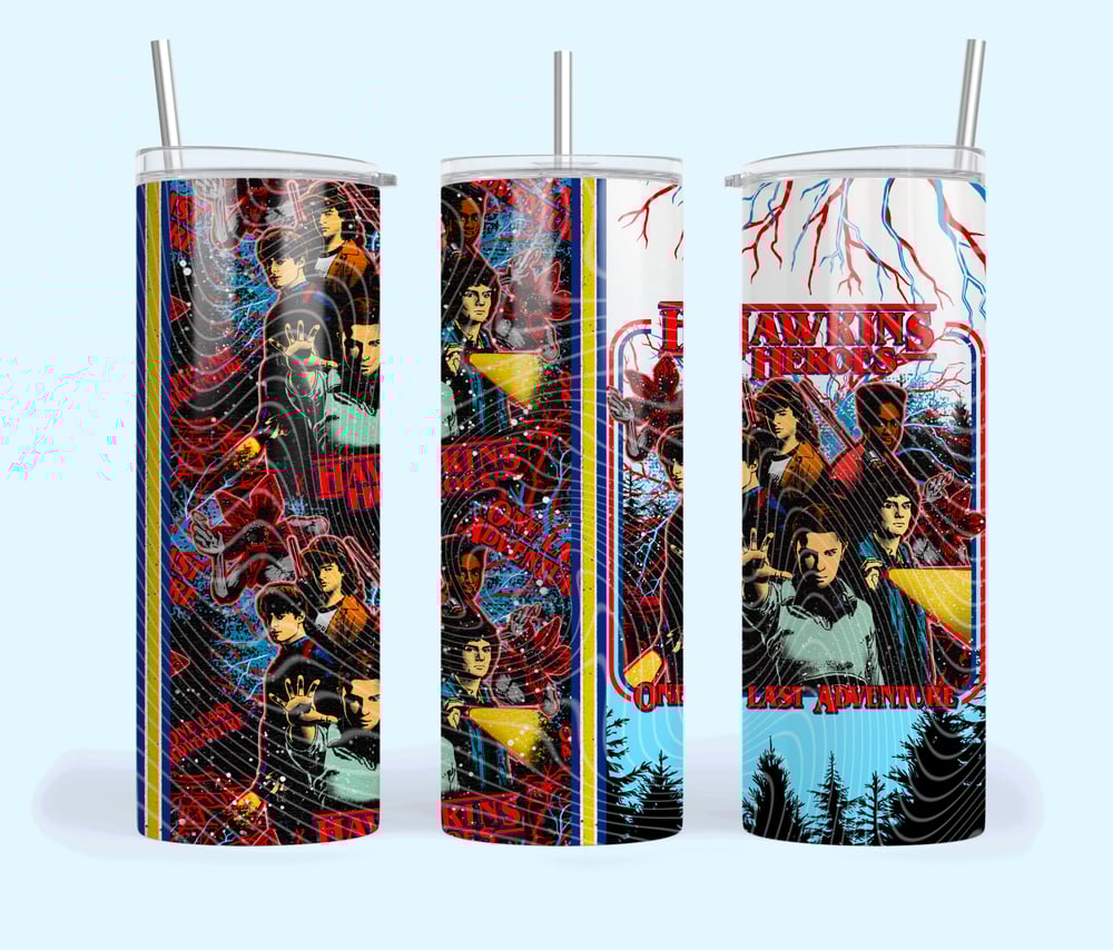Image of Stranger Things Inspired Sublimation Print Bundle 7 Designs Pack 20oz Skinny Tumbler Wraps