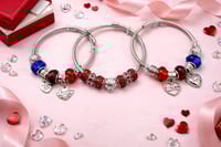 Image 1 of 3pc Red, White & Chic Silver Snake Charm Bracelet Stack
