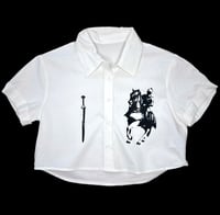 Image 1 of Medieval Cropped White Button Down- Small 2