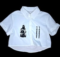 Image 1 of Medieval Cropped White Button Down- Medium 1