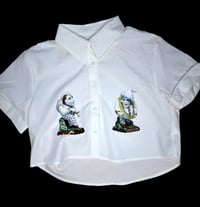 Image 1 of Medieval Cropped White Button Down- Medium 2