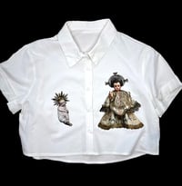 Image 1 of Medieval Cropped White Button Down- Large 3