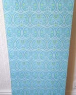 1960s Vintage Vymura Wallpaper Rolls - Damask Aqua Hippie Ogee MCM Swinging Sixties - (Single Roll) thumbnail 1