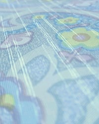 1960s Vintage Vymura Wallpaper Rolls - Damask Aqua Hippie Ogee MCM Swinging Sixties - (Single Roll) – detail view 4