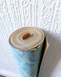 1960s Vintage Vymura Wallpaper Rolls - Damask Aqua Hippie Ogee MCM Swinging Sixties - (Single Roll) – detail view 7