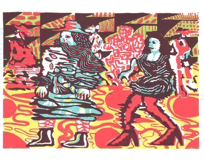 After midnight Linocut