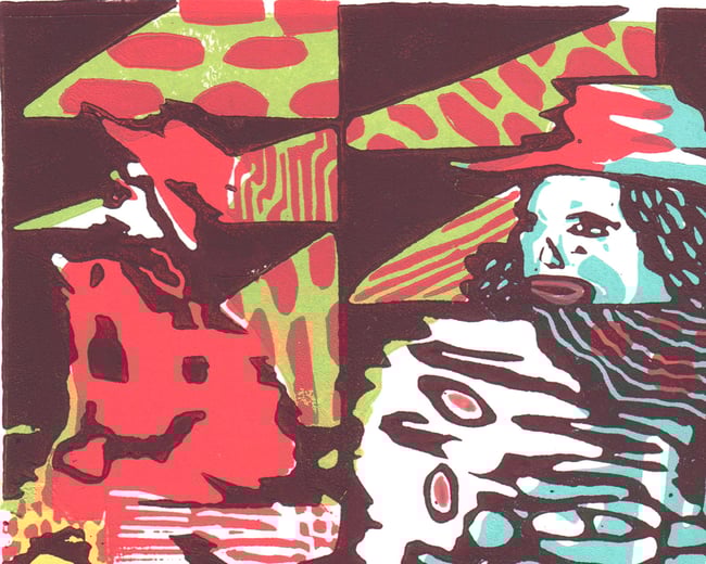 After midnight Linocut