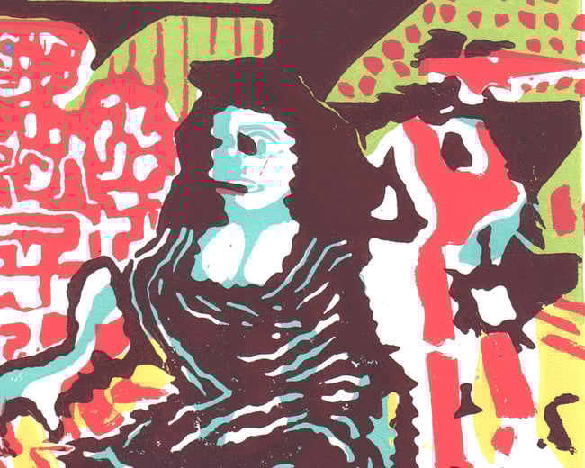 After midnight Linocut