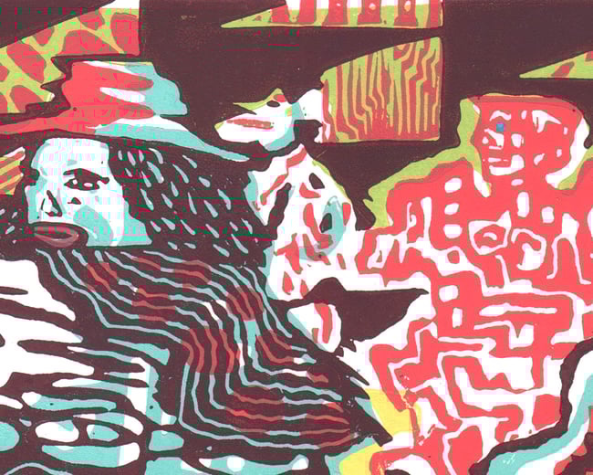 After midnight Linocut