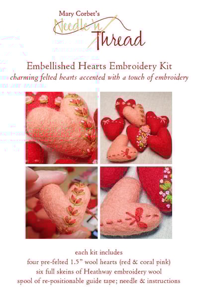 Image of Embellished Wool Hearts - Full Kit