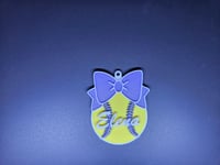 Image 2 of Personalized Softball Keychain with Bow | 3D Printed Name Tag