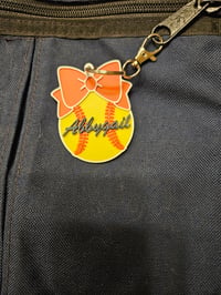 Image 4 of Personalized Softball Keychain with Bow | 3D Printed Name Tag