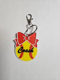 Image 5 of Personalized Softball Keychain with Bow | 3D Printed Name Tag