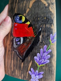 Image 4 of Peacock butterfly & lavender, Scottish Stave Art.