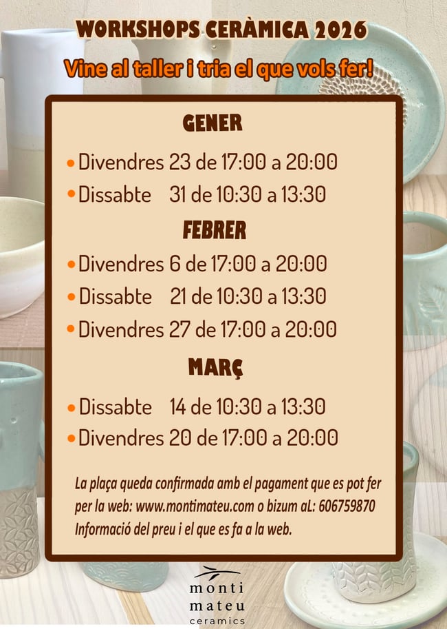 Workshop de ceràmica. Dissabte 31 de gener de 10:30 a 13:30