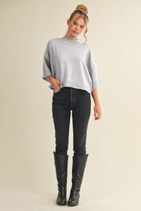 Image 3 of Marled Knit Mock Neck Short Sleeve Sweater