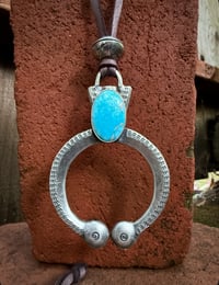 Image 2 of WL&A Handmade Old Style Patagonia Turquoise Naja with Mercury Dime Pearl - Size 3.25" x 2" (stone 1)