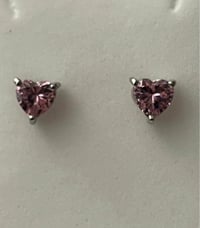 Image 1 of 925 Sterling Silver Heart CZ Stud Earrings