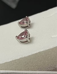 Image 2 of 925 Sterling Silver Heart CZ Stud Earrings