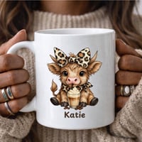 15 oz Personalized Leopard Highland Cow 