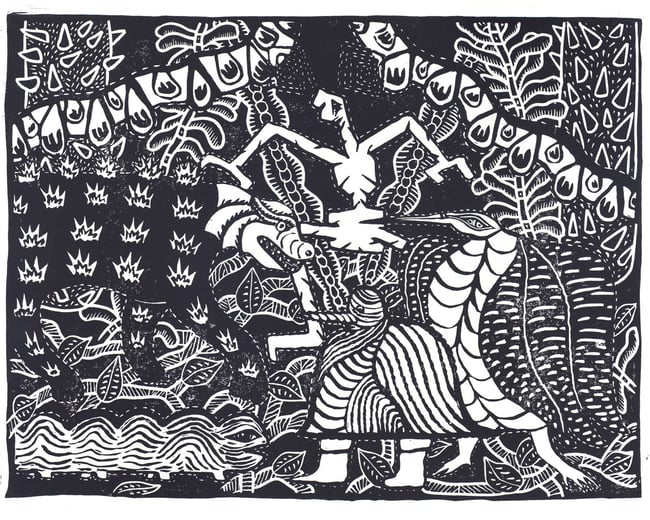 Wildlife linocut 42 x 31 cm