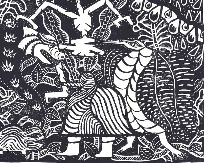 Wildlife linocut 42 x 31 cm