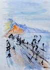 “Sidmouth beach with people…” Steve McCracken Original Watercolour…