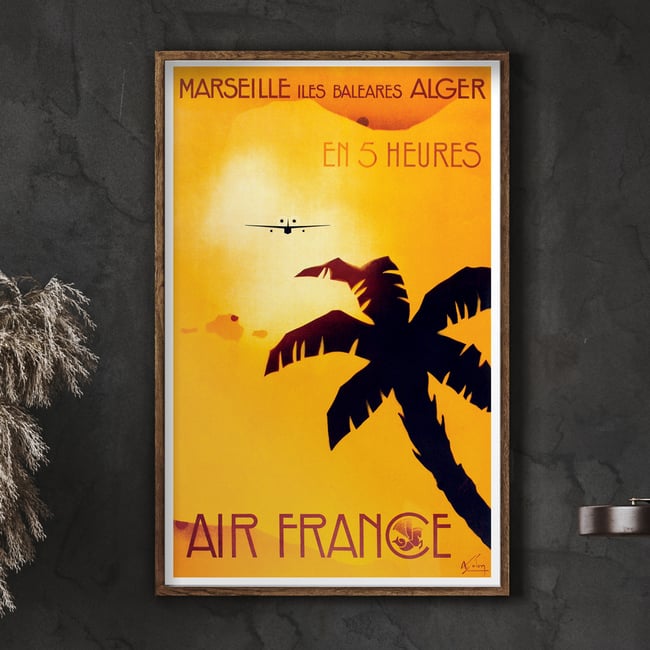 Air France, Marseille - Îles Baléares - Alger en 5 heures | Albert Solon | 1934 | Travel Poster