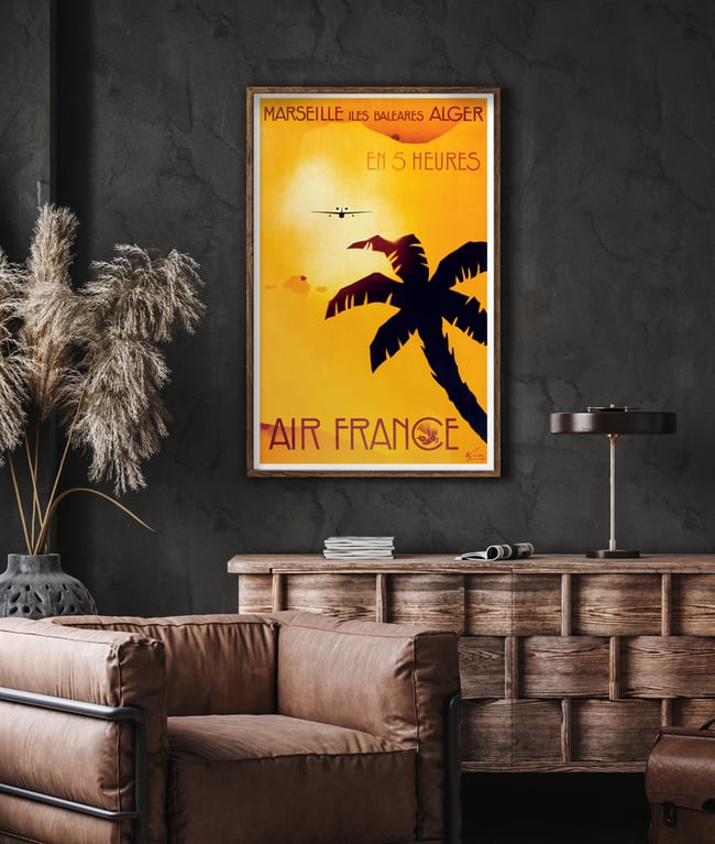 Air France, Marseille - Îles Baléares - Alger en 5 heures | Albert Solon | 1934 | Travel Poster