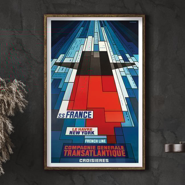 S.S. France to New York | John Bainbridge | 1962 | Wall Art Print | Vintage Travel Poster