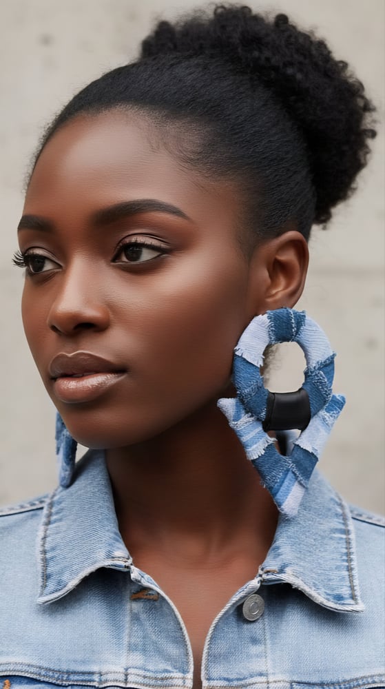 Image of Distressed Denim Mosaic Studded Earrings
