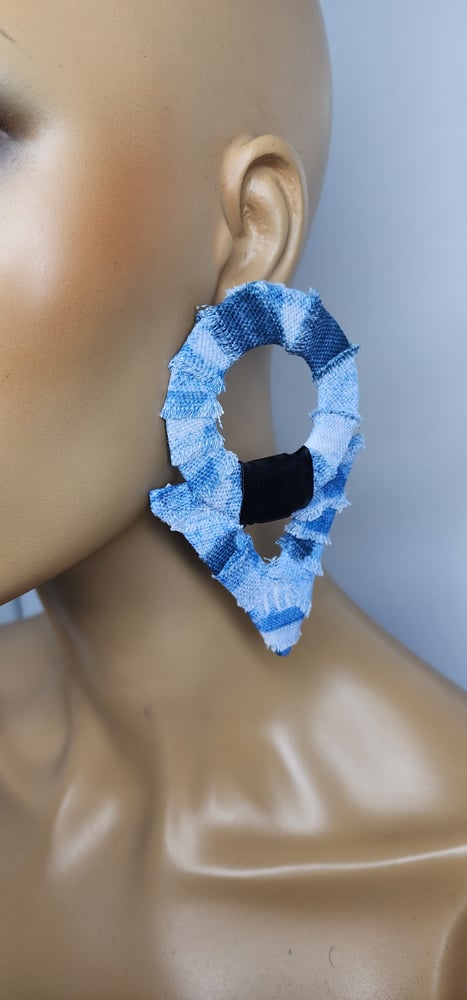 Image of Distressed Denim Mosaic Studded Earrings